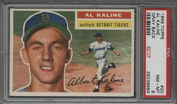 1956 Topps #20 Al Kaline, Gray Back – PSA NM-MT 8